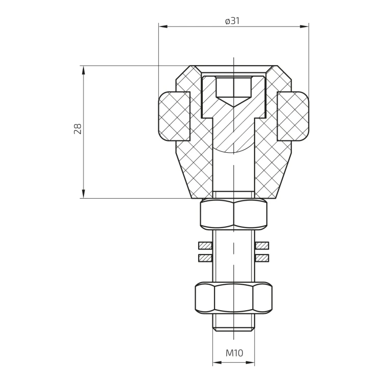 Galet de guidage PSG caoutchouté ø 31 mm pour portails coulissants avec tige M10 001-276 (2)
