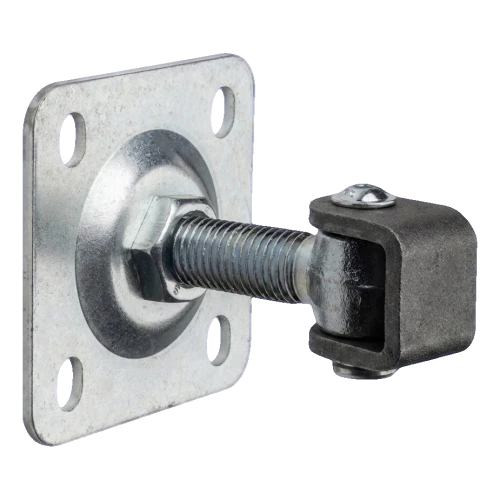 PSG instelbaar poorthengsel M20 met schild 100×100 mm gegalvaniseerd – zwarte scharnier 001-373 (1)