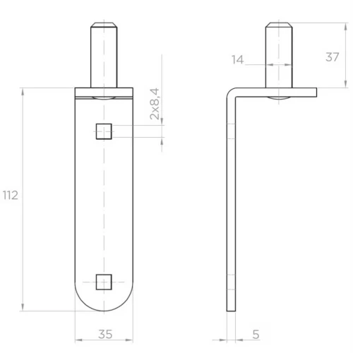Scharnierpivot pasband Ø14 mm voor vastschroeven – pin voor vleugelpoorten 001-508 (2)