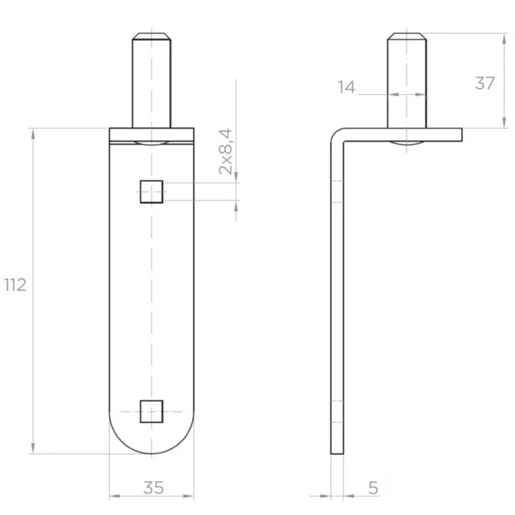 Scharnierpivot pasband Ø14 mm voor vastschroeven – pin voor vleugelpoorten 001-508 (2)