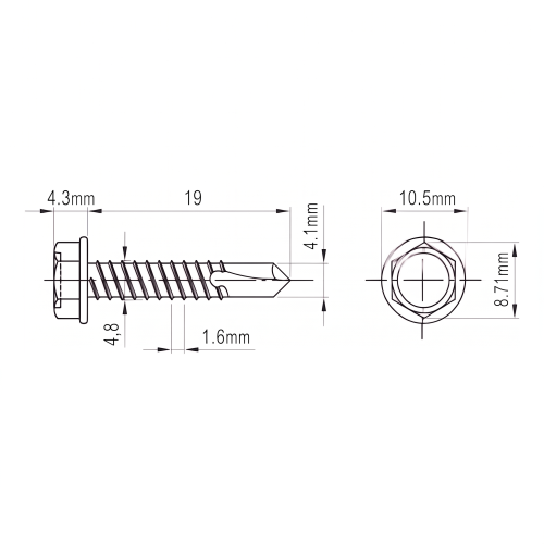 Zelfborende schroef DIN 7504 K 4,8x19 mm – roestvrij staal A2, zeskantskop met flens 001-923 (2)