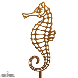 Zawieszalnia – décoration de jardin hippocampe XXL en corten sur tige de 80 cm