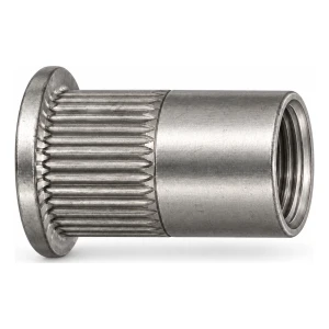 Écrou à river M8×16 inox A4 – tête plate, fût moleté – carton de 250 pcs