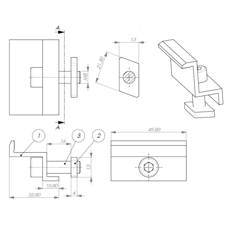 Pince latérale 30mm avec vis et insert - Peint en noir PV-03-23 (2)