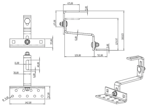 Dakhaak Vario klasse 5-6-5 - 3x verstelbaar Roestvast staal 1.4016 - 120mm - Versterkt PV-08-34 (2)