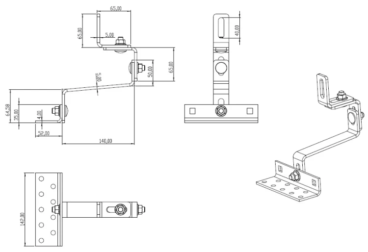 Dakhaak Vario 145mm (4-5-5-5) met drievoudige verstelling Roestvast staal H17/1.4016 PV-08-35 (1)