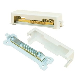 Barre d'équipotentialité Pawbol avec couvercle 8 connexions cuivre 176x52x52mm grise