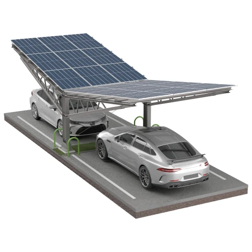 Carport Fotovoltaïsche schuur voor 2 Voertuigen T Eco 11,4m x 3,3m Zonnecarport GPV-101-09