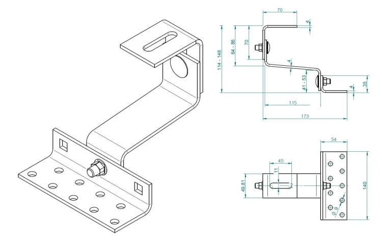 T-haak 120 mm (4-4-4) breedte 50 soorten.1.4016 verstelbare VARIO PV-08-41 (2)