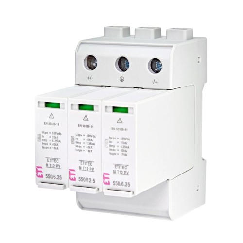 ETI Overspanningsbeveiliging PV DC Typ 1+2 (B+C) 1100V 3P 20kA 3,8kV GPV-401-38