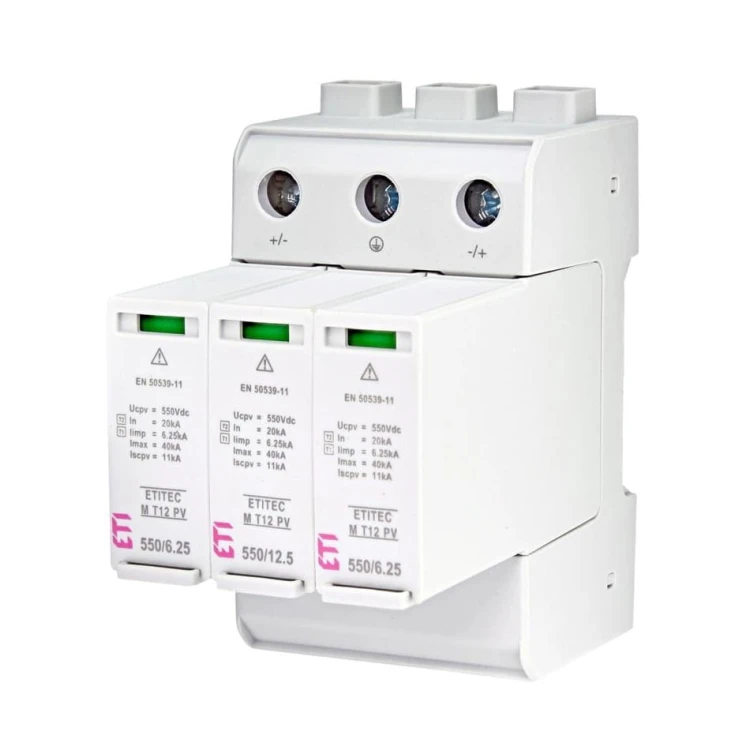 ETI Overspanningsbeveiliging PV DC Typ 1+2 (B+C) 1100V 3P 20kA 3,8kV GPV-401-38