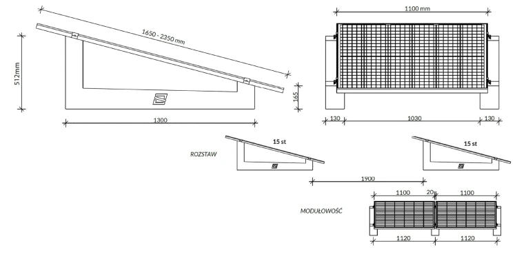 Système de lestage pour montage vertical de PV sur toit plat SE1300 - palette de 10 pièces GPV-600-02 (2)