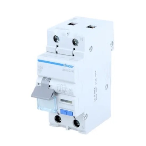 Hager Disjoncteur à courant résiduel avec dispositif de surintensité B 10A 1P+N 6kA 30mA type AC GPV-401-157