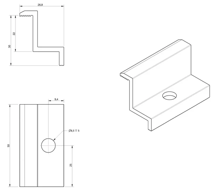Pince de serrage H30 Aluminium 6060 Trou M8 peint PV-03-30 (3)