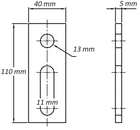 Bevestigingsadapter M12 110x40x5 Materiaal 1.4301 PV-07-06 (1)
