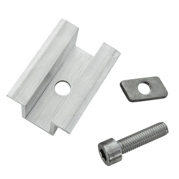 Pince centrale H25 L50 brute avec vis M8x25 et insert pour panneaux de 35mm PV-04-17 (2)