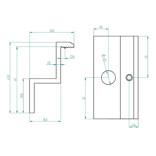 Klema końcowa H40 L50 - surowa z pinem PV-03-80 (2)