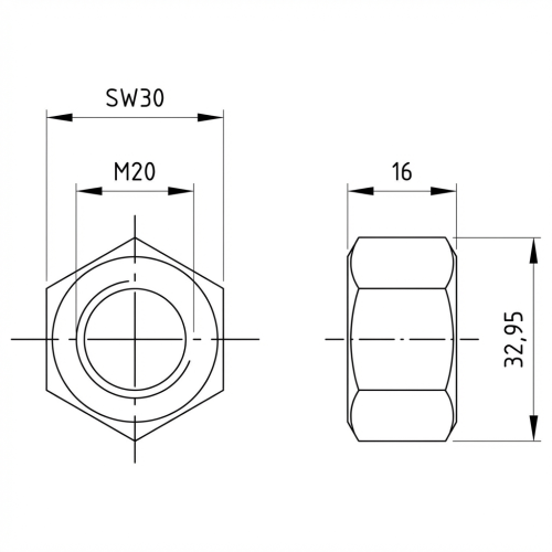Écrou hexagonal M20 DIN 934 A2-70 000-051 (2)
