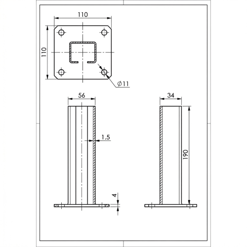 Base de poteau de clôture 60x40 noire RAL 9005 galvanisée 000-153 (2)