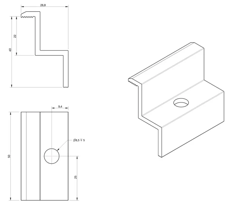 Pince latérale H40 aluminium 6060 trou M8 PV-03-09 (2)