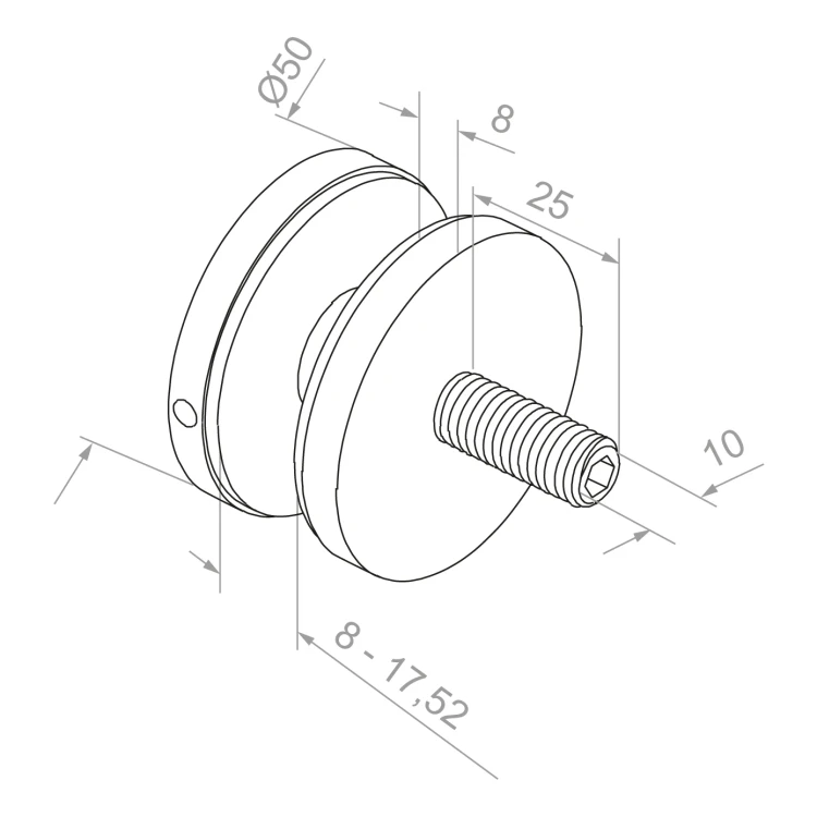 Fixation ponctuelle pour verre fi 50/8/M10x50, verre 8-17,52 mm, AISI 304, système plat, satiné 000-266 (3)