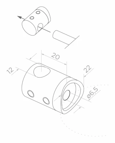 Doorgangsklem voor staaf/buis fi 12 mm, systeem voor buis 42,4 mm, AISI 304 satijn 000-290 (2)