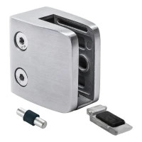 Support verre 8-12.76 mm 52x52x32 mm console et pin AISI 304 système plat satiné