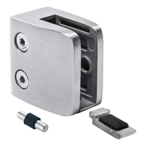Support verre 8-12.76 mm 52x52x32 mm console et pin AISI 304 système plat satiné