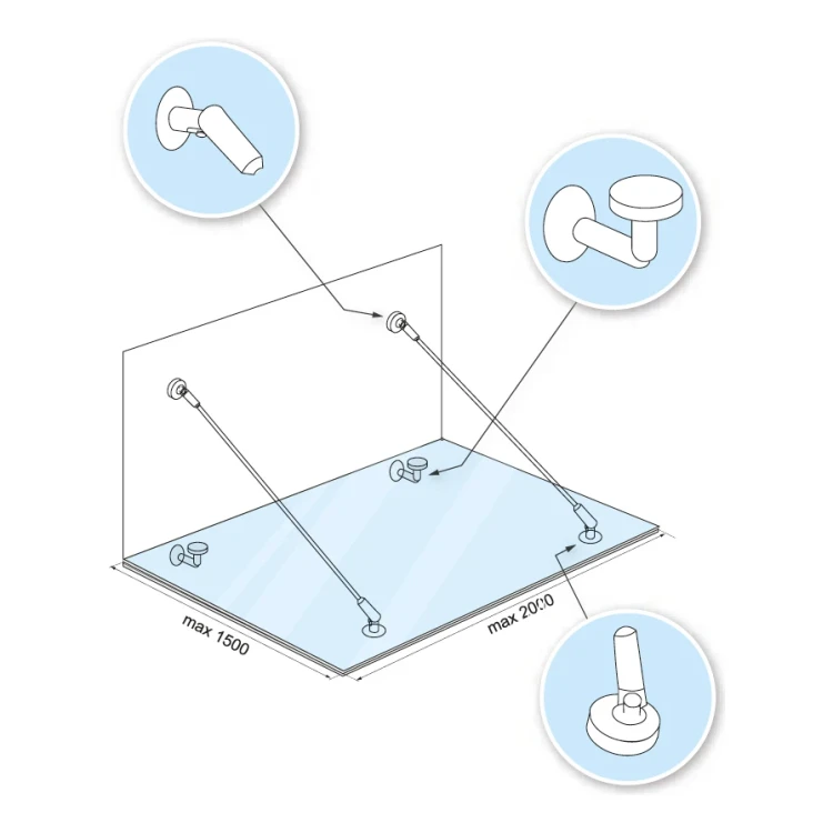 Système de verrières M10 tirant 3 éléments fi 10 mm verre 8-17,52 mm AISI 304 satiné 000-261 (4)
