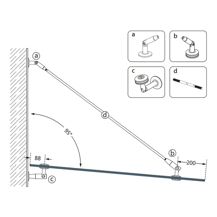 Système de verrières M10 tirant 3 éléments fi 10 mm verre 8-17,52 mm AISI 304 satiné 000-261 (5)