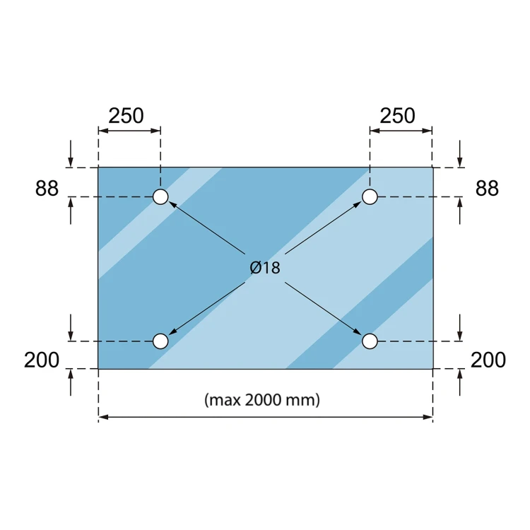 Système de verrières M10 tirant 3 éléments fi 10 mm verre 8-17,52 mm AISI 304 satiné 000-261 (7)