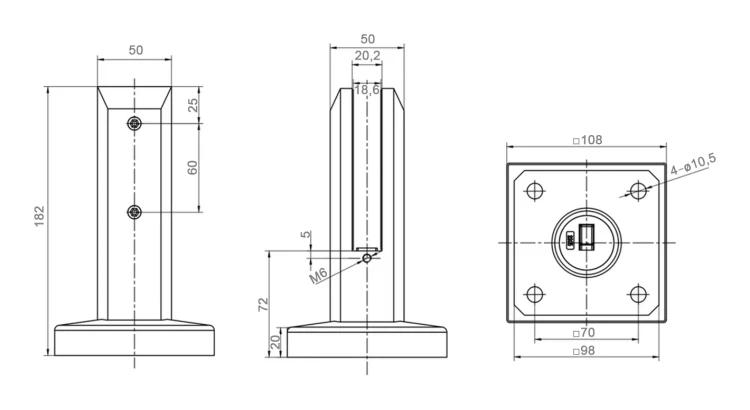 Fixation verticale pour verre spigot 50x50/100x100 mm verre 12-17,52 mm AISI 304 satiné 000-291 (5)