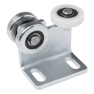 Chariot à 3 galets pour portails suspendus pour profil 50x50 mm, 2 galets en acier et 1 en plastique