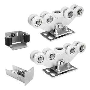 Kit de chariots pour portail coulissant : 2× chariot (9 galets, plastique) + accessoires