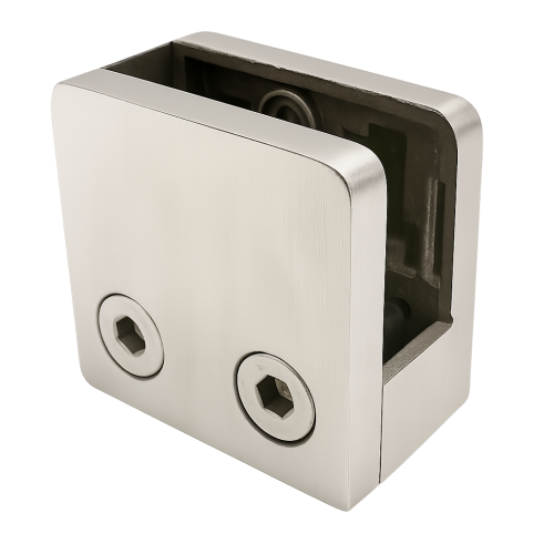 Support pour verre 45x45x26 mm avec fixation pin verre 6–10,76 mm AISI 304 système plat satiné 000-268 (1)