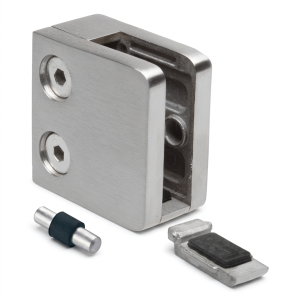 Support verre 6-10,76 mm 45x45x26 mm console et pin AISI 304 système plat poli