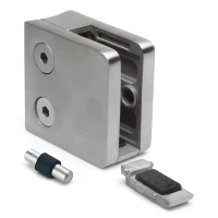 Support verre 6-10,76 mm 45x45x26 mm console et pin AISI 304 système 42,4 mm poli