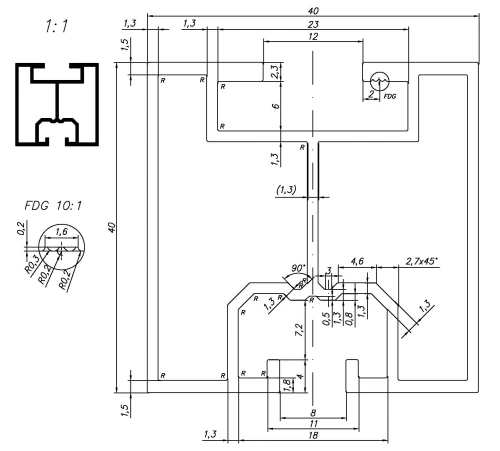 Profil en aluminium 665cm 40x40 pour vis en T Anodisé PV-01-14-AN (3)