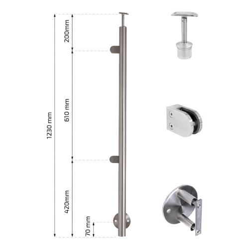 Poteau final gauche ø 42,4x1230mm AISI304 fixation latérale satiné 000-525 (2)