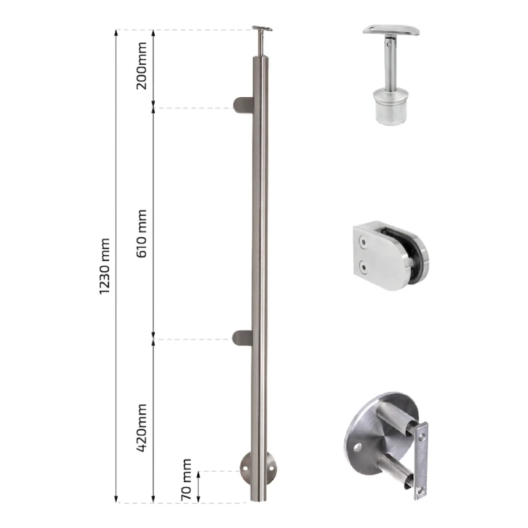Poteau final gauche ø 42,4x1230mm AISI304 fixation latérale satiné 000-525 (2)
