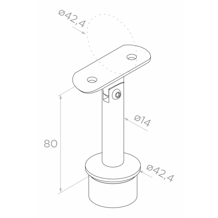 Poteau final gauche ø 42,4x1230mm AISI304 fixation latérale satiné 000-525 (4)