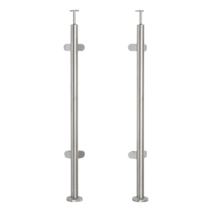 Poteau de balustrade d'angle pour verre Ø 42,4x1060/1102,4mm 4 fixations poli