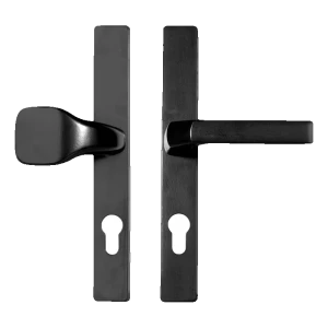 Plaque de porte avec poignée et bouton 72 mm noir – acier, peinture poudre