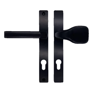 Ensemble poignée-bouton de porte noir avec plaque PZ 90 mm – H240 × L30 mm