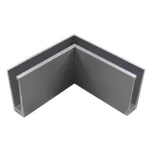 Profil d'angle intérieur en aluminium pour garde-corps entièrement vitrés 200×120×45 mm – montage par le haut, satiné