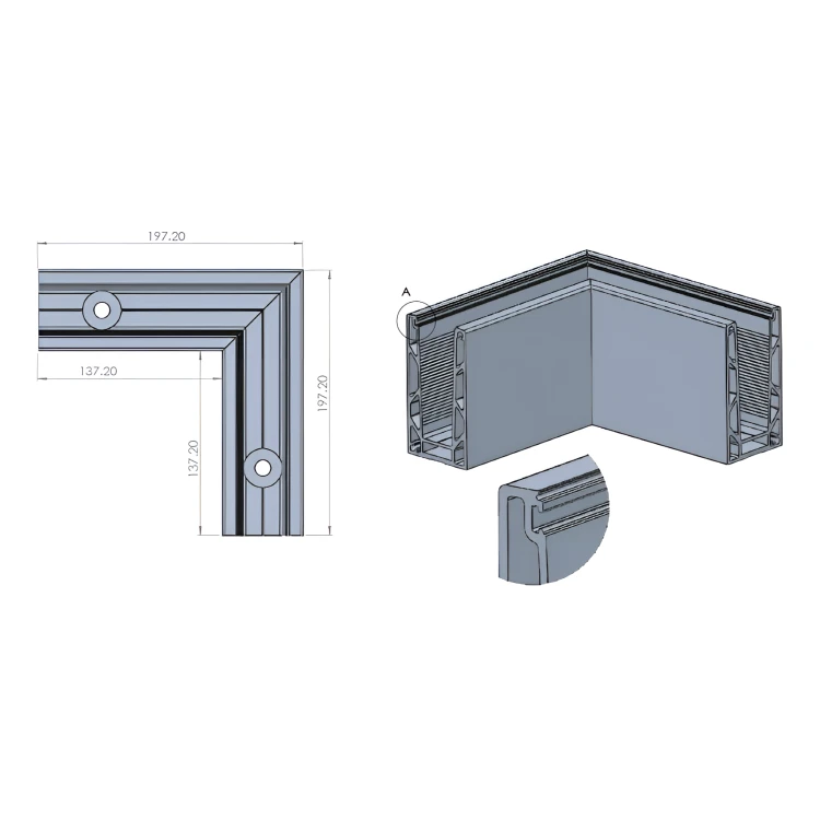 Kozza KE 100 – profil U d'angle extérieur 90° pour balustrades entièrement vitrées, gris foncé RAL 7021 000-858 (4)