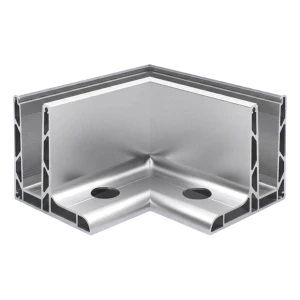 Kozza KE 105 – profilé en L d'angle 90° pour garde-corps tout verre, extérieur, fixation longitudinale par le haut