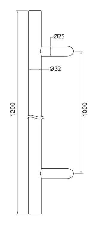 Poignée de porte PSG unilatérale ronde noire 32×1200 mm AISI 304 – fixation 45° 000-721 (5)