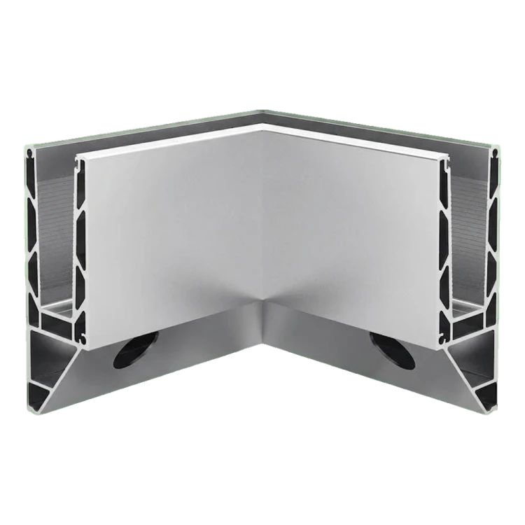 Kozza KE 120 – profilé en U d'angle 90° intérieur pour balustrades tout verre, fixation latérale 000-873 (1)