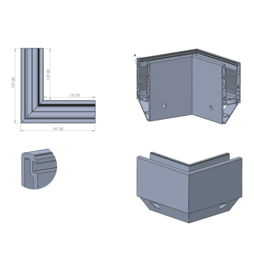 Kozza KE 120 – U-profiel hoek 90° voor volglasbalustrades, uitwendig, zijdelingse bevestiging 000-874 (2)